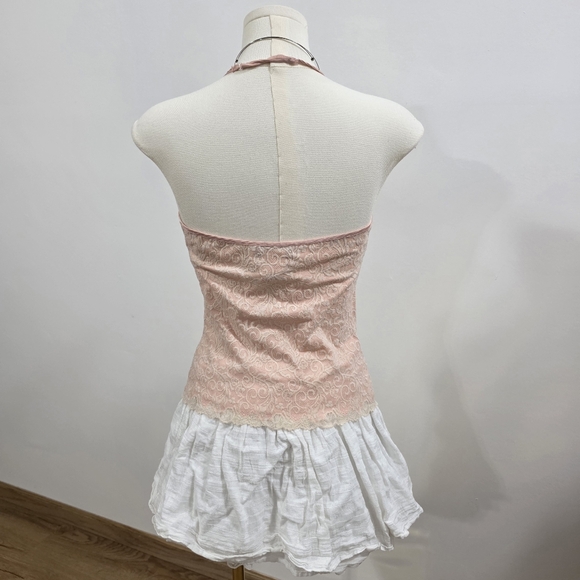 Bebe Vintage pink lace babydoll top with attached tie - Picture 3 of 4